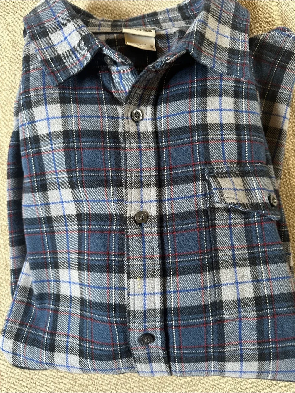 The North Face Men's Navy & Light Blue Plaid flannel Button-Down Shirt XL
